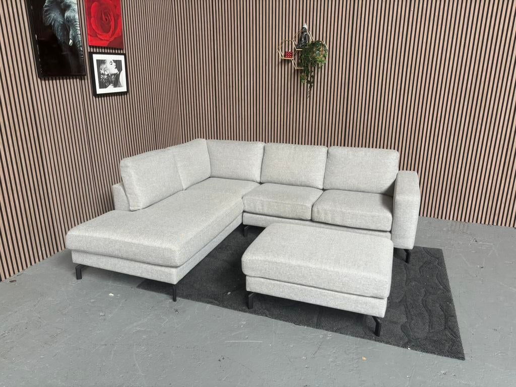 GRATIS LEVERING Hoekbank + Poef Grijs 255x220 GEREINIGD, Huis en Inrichting, Banken | Bankstellen, 250 tot 300 cm, Hoekbank, Ophalen of Verzenden