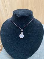 Marco polo hanger zilver met rozenkwarts aan leren veter, Ophalen of Verzenden, Zilver