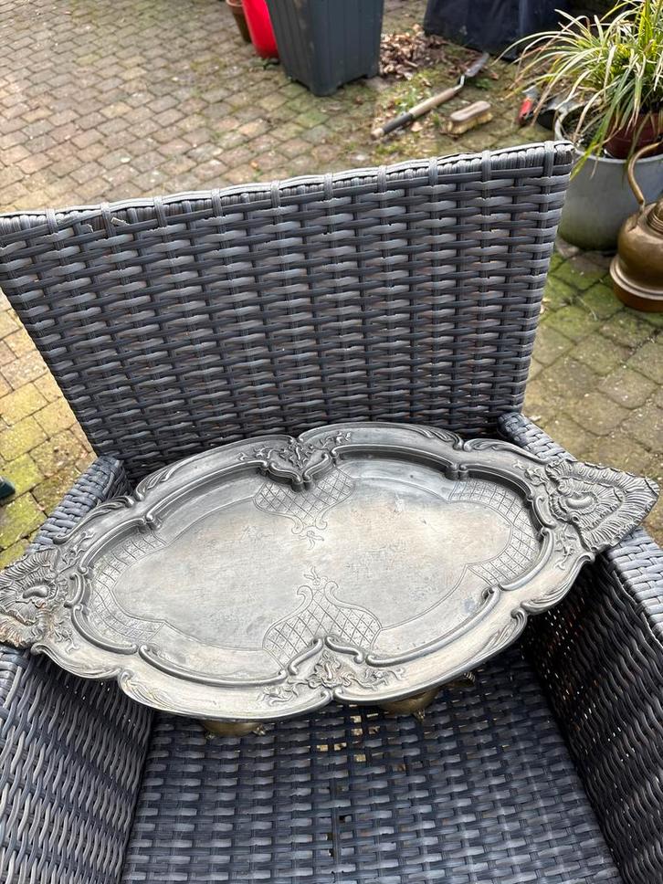 Antieke tinnen dienblad - Frans vakmanschap, Antiek en Kunst, Antiek | Tin, Ophalen of Verzenden