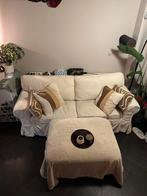 Tweepersoons Slaap bank met lattebodem en poef, Ophalen, 150 tot 200 cm, Tweepersoons, 75 tot 100 cm