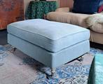 Blauw / grijze linnen footstool / hocker, Ophalen, Zo goed als nieuw, Rechthoekig