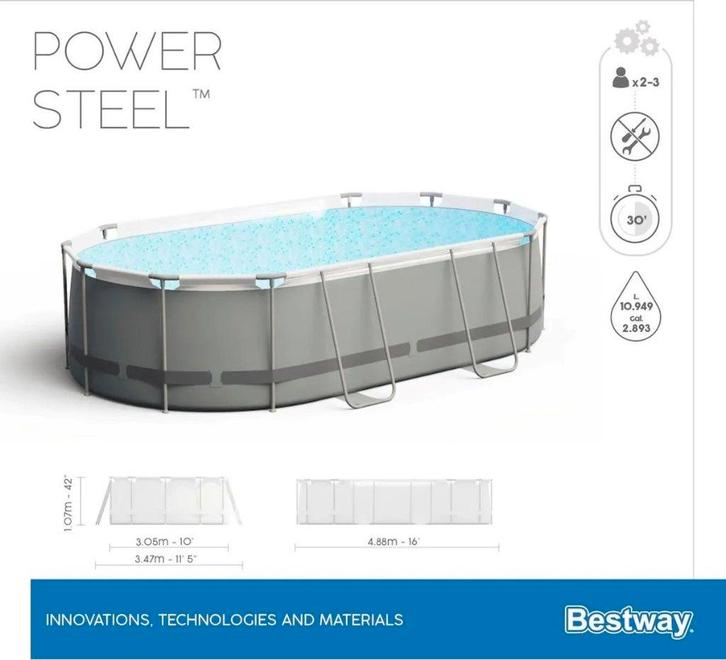 Bestway Power Steel ovaal 488 x 305 x 107 cm met filterpomp, Tuin en Terras, Zwembaden, Gebruikt, Opzetzwembad, 80 tot 120 cm
