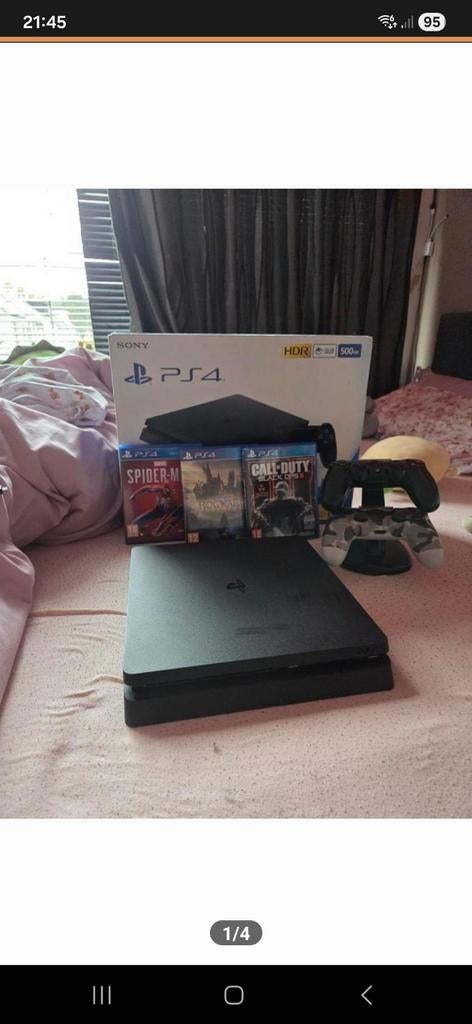 PS4 Slim met 2 controllers en 3 spellen (IN PRIJSVERLAAGD), Met 2 controllers, Ophalen of Verzenden, Slim, Gebruikt