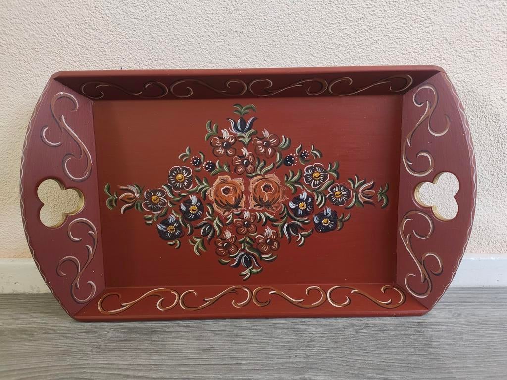 Houten Hindeloopen dienblad met bloemenpatroon, Ophalen of Verzenden, Zo goed als nieuw, Rechthoekig, Hout