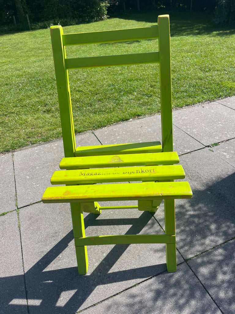 Bijenkorf bistro klapstoel hout groen, Ophalen, Overige kleuren, Zo goed als nieuw, Eén