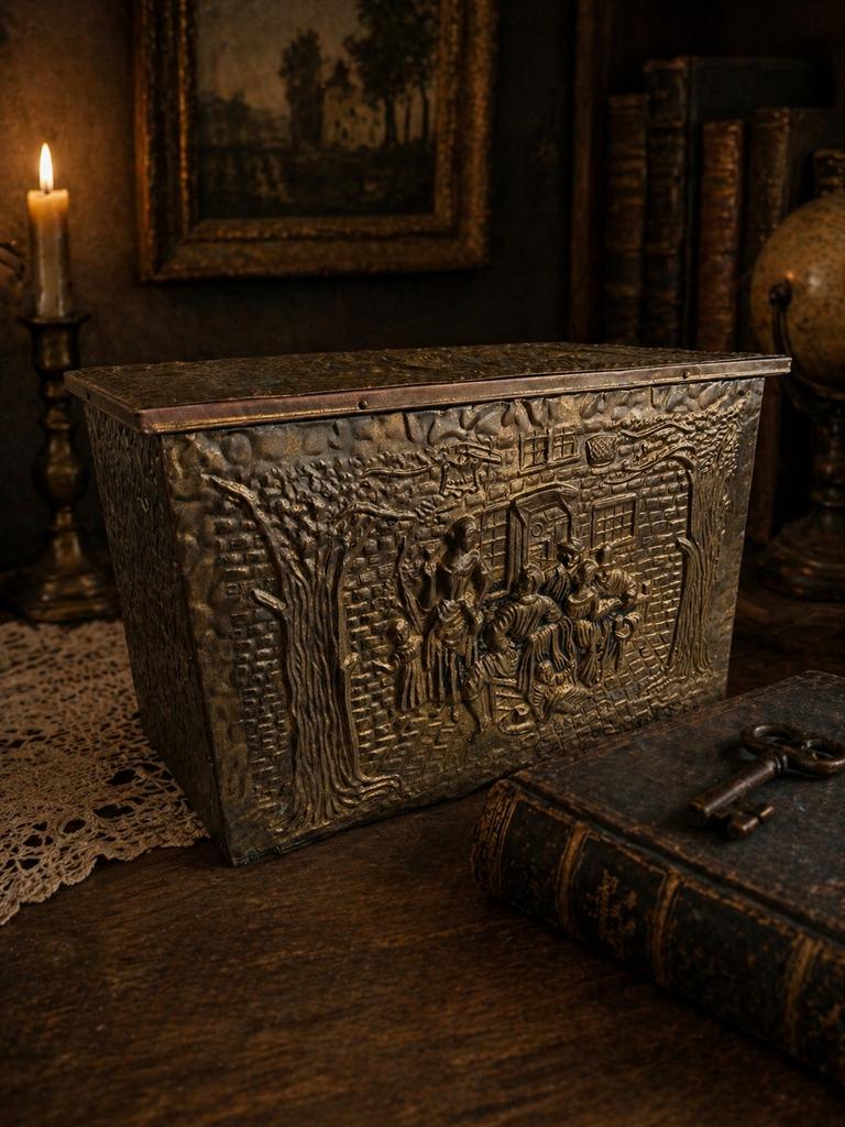 Antieke messing kist met reliëf, Antiek en Kunst, Ophalen of Verzenden