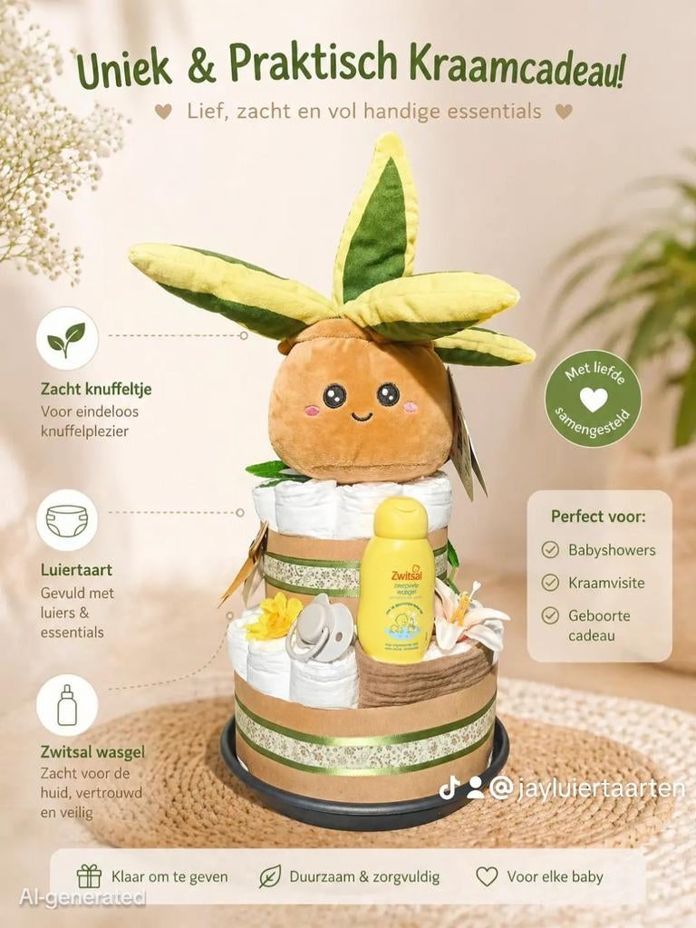 Mooie/Leuke luiertaarten op aanvraag!🩷🩵🤎💚💛, Kinderen en Baby's, Kraamcadeaus en Geboorteborden, Nieuw, Ophalen of Verzenden