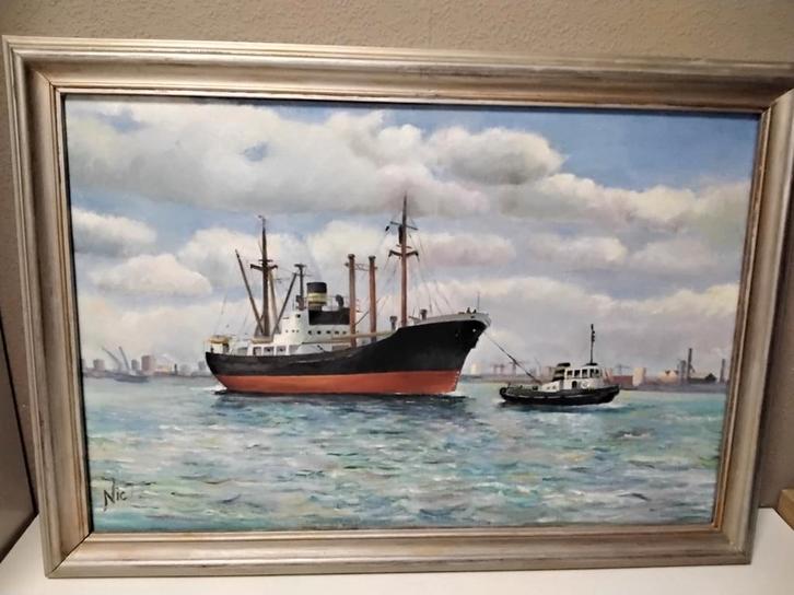 Olieverfschilderij: Schip met sleepboot, Watersport en Boten, Accessoires en Onderhoud, Ophalen