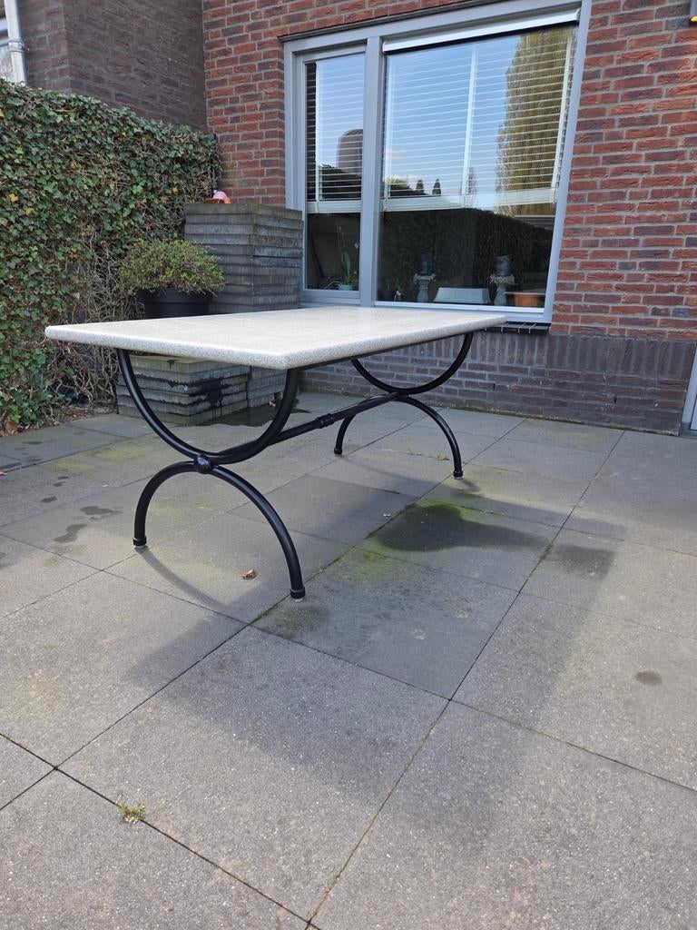 Tuintafel 170x90x75 stalen onderstel en granieten tafelblad., Tuin en Terras, Tuintafels, Ophalen, Gebruikt, Rechthoekig, Overige materialen