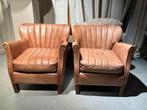 Set Cognac kleur Leren fauteuils- Lifestyle, Huis en Inrichting, Fauteuils, Gebruikt, 50 tot 75 cm, Leer, 75 tot 100 cm