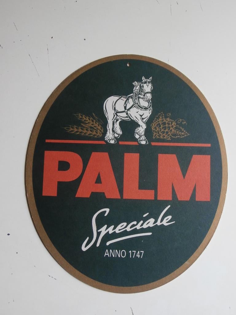 Dubbelzijdig karton bordje Palm bier reclamebord ovaal 32x17, Ophalen of Verzenden, Gebruikt, Reclamebord, Plaat of Schild, Palm