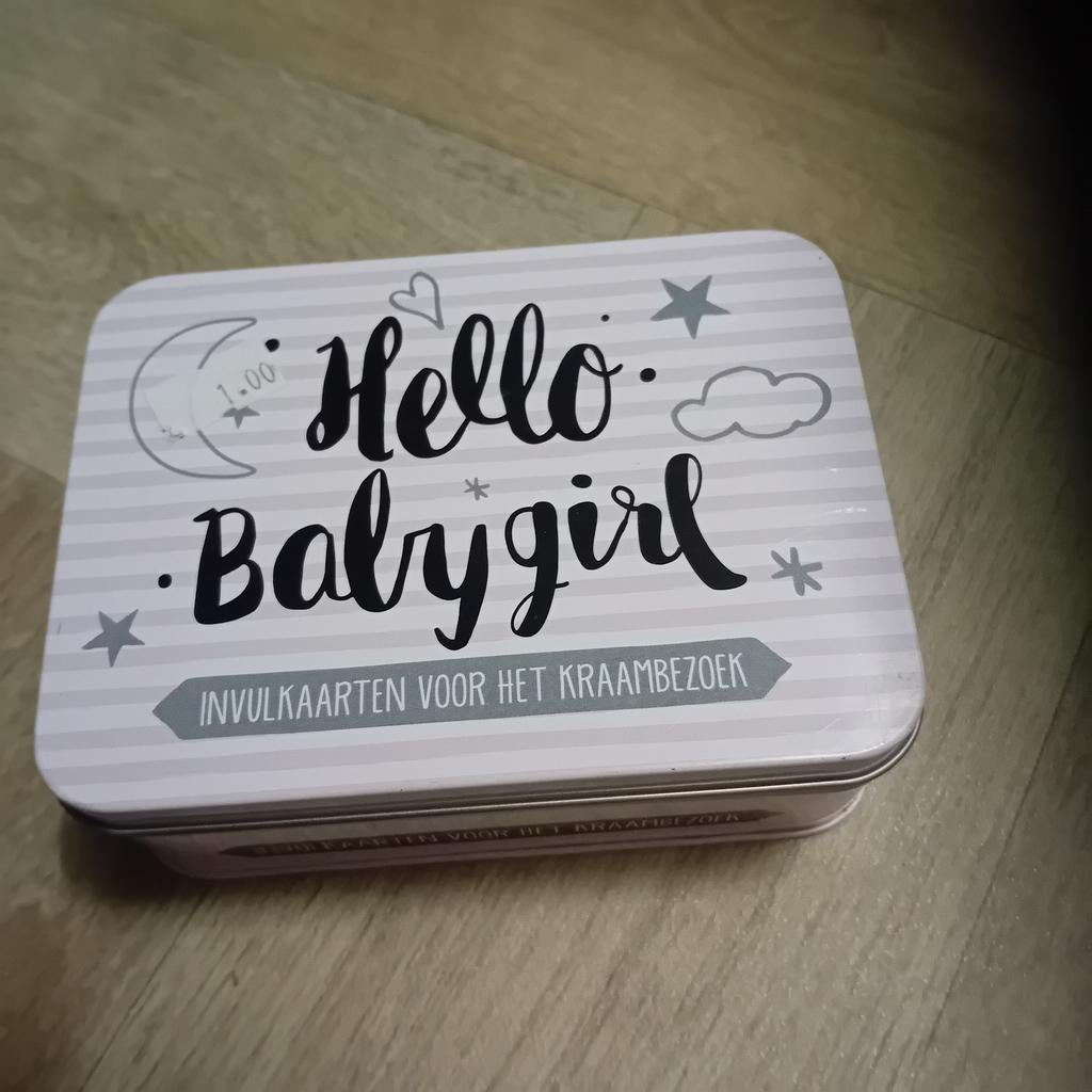 Hello Babygirl invulkaarten kraambezoek in blik, Ophalen of Verzenden