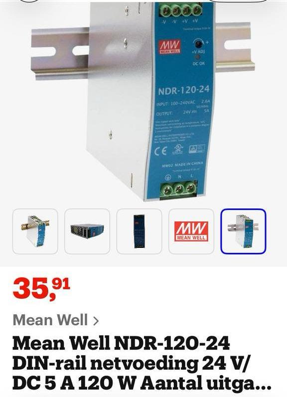 Nieuw!! Voeding Mean Well NDR-120-24 24V 5A, Ophalen of Verzenden, Nieuw