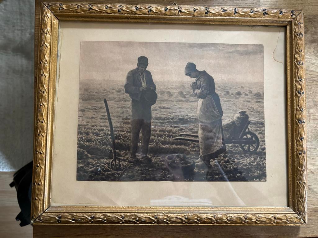 Twee ingelijste oude prenten: Het Gebed en De Garven, Ophalen of Verzenden