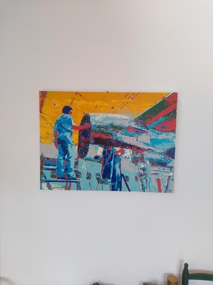 Zeefdruk Fokker op doek van Henk van der Vet, Ophalen of Verzenden