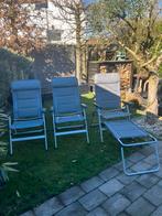 3 kampeerstoelen en 1 beenlegger grijs, Ophalen of Verzenden, Gebruikt, Campingstoel