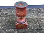 Houten handgeschilderde kandelaar - gesigneerd en gedateerd, Ophalen of Verzenden