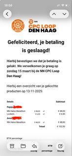 2x startbewijs CPC halve marathon wave 3, Twee personen, Maart