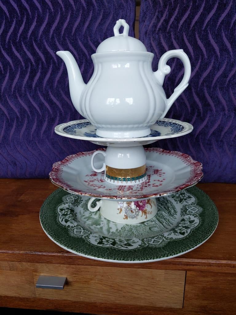 Unieke etagere voor high tea of borrel - 31 cm hoog, Ophalen of Verzenden, Nieuw, Rond, Hout