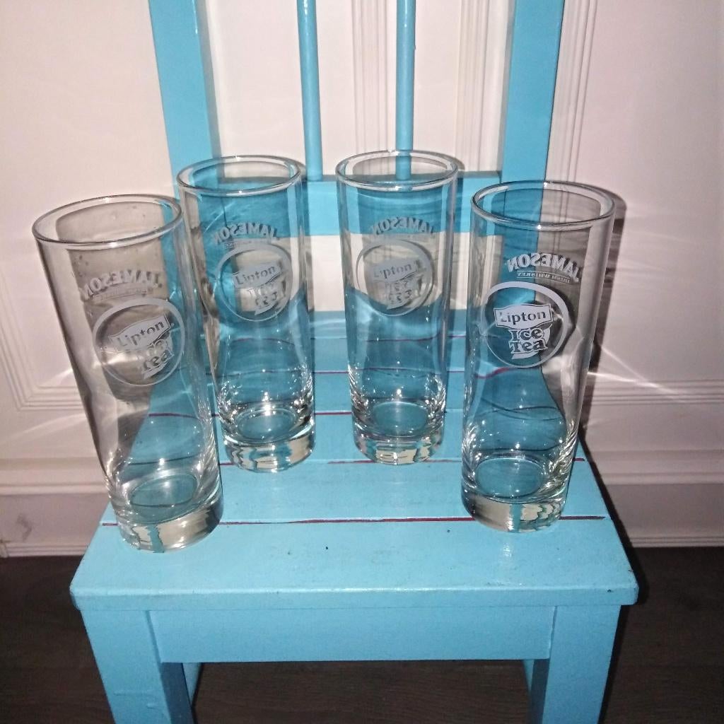 Jameson Irish whiskey/ Lipton Ice Tea glas 4 stuks, Glas of Glazen, Gebruikt, Ophalen of Verzenden, Glas