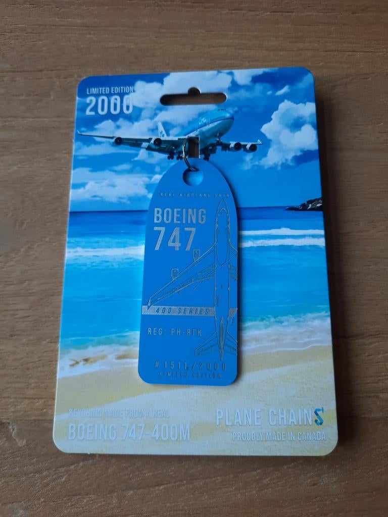 Plane Chains 747-400M PH-BFK KLM 747 aviation skin tag, Ophalen of Verzenden, Nieuw, Patch, Badge of Embleem