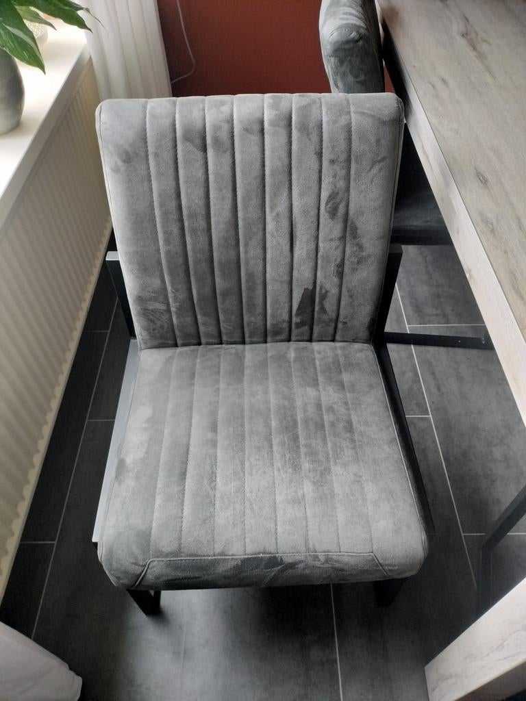 4 antraciet eetkamerstoelen met metalen onderstel, Ophalen of Verzenden, Zo goed als nieuw, Grijs, Vijf, Zes of meer stoelen