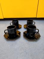 Vier zwarte achthoekige espressokopjes, Ophalen of Verzenden