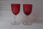 Antieke cranberry red kristallen wijnglazen 19e eeuw, Ophalen of Verzenden