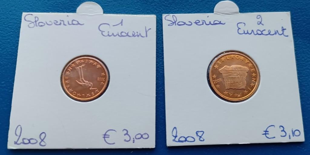 Slovenië 1 en 2 Eurocent - 2008, Postzegels en Munten, Munten | Europa | Euromunten, Verzenden, Slovenië, Setje