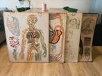 Set van 4 Anatomische Schoolplaten Dybdahl, Antiek en Kunst, Ophalen, Natuur en Biologie