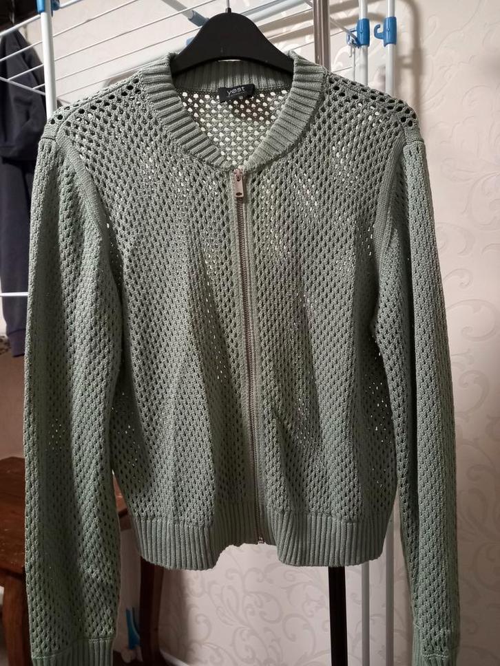 Yest Gebreid Bomberjack - Groen - Maat M/42, Kleding | Dames, Truien en Vesten, Zo goed als nieuw, Maat 38/40 (M), Groen, Ophalen of Verzenden