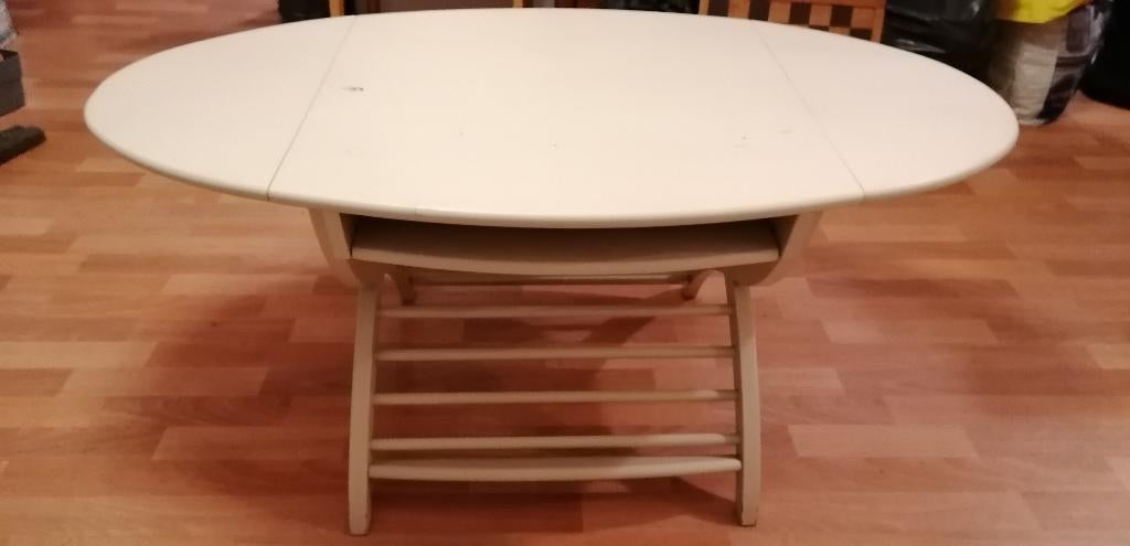 Vintage Ikea houten tafel Lindhult Hangoor grijs € 35,00, Ophalen, Gebruikt, 50 tot 100 cm, Ovaal