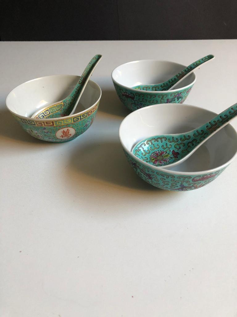 3 Mon Chou bakjes met lepels, Antiek en Kunst, Ophalen of Verzenden