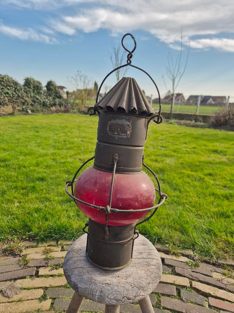 Antieke Scheepslamp Bakboord - Rood Glas, Antiek en Kunst, Antiek | Lampen, Ophalen of Verzenden