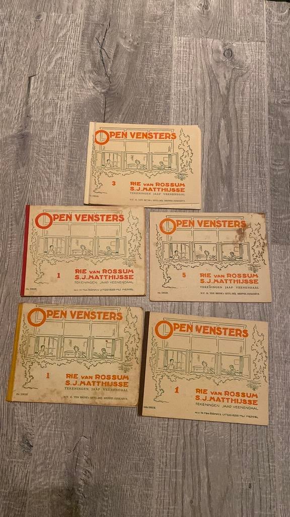 Open venster .  5  vintage schoolboekjes ., Ophalen of Verzenden, Gebruikt