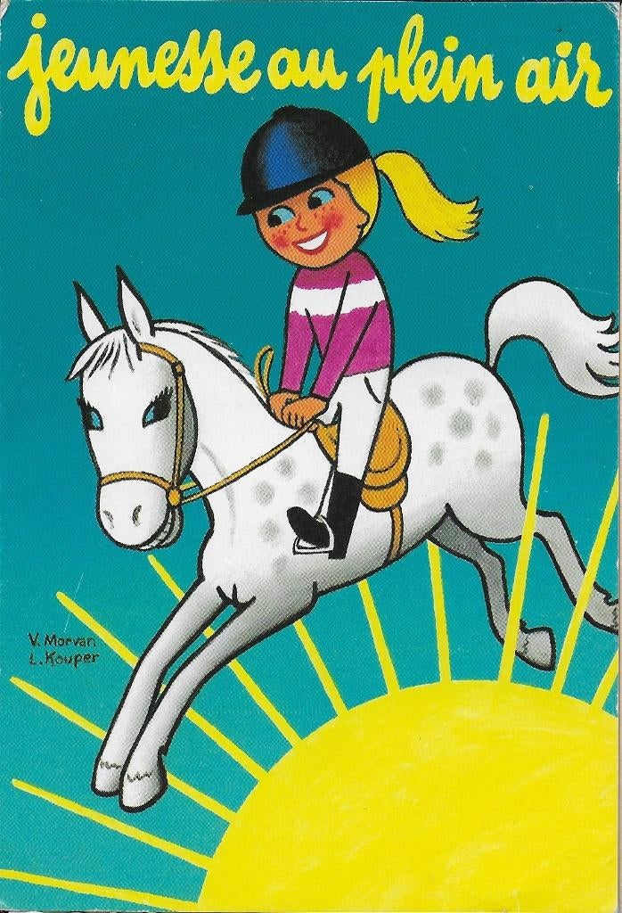 Th342 Gelopen Franse ansichtkaart meisje op paard, Ophalen of Verzenden, 1980 tot heden, Gelopen