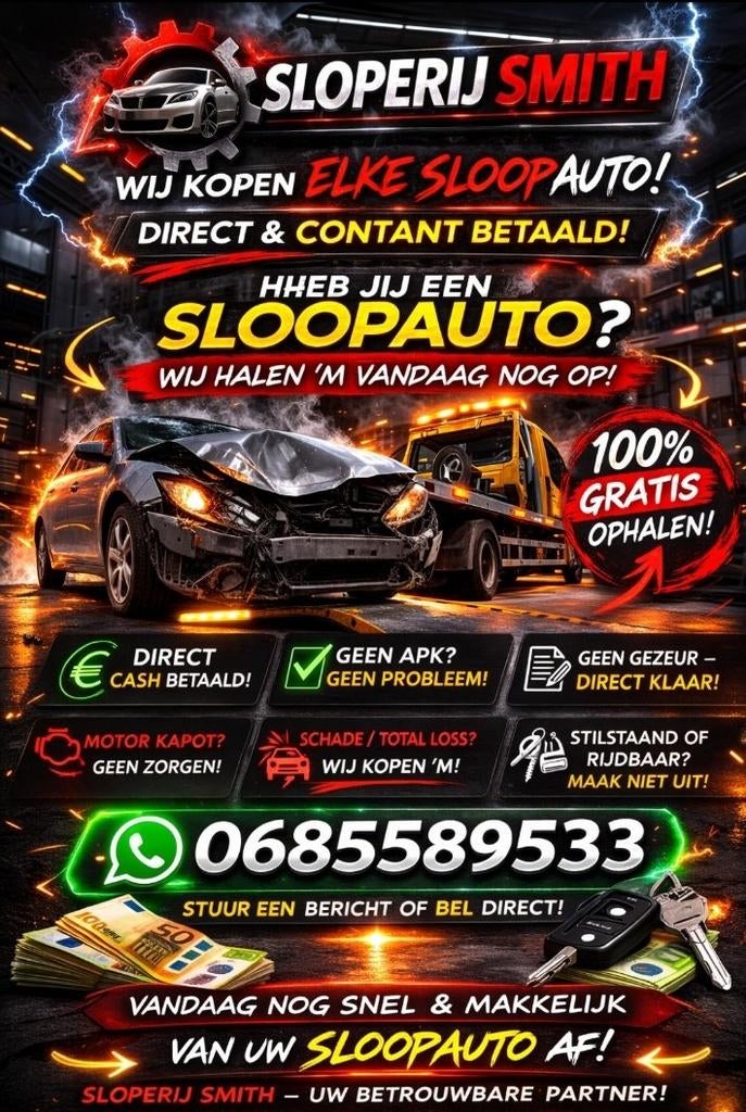 Inkoop Sloopauto’s Motorschade geen apk afgekeurd alles mag, Ophalen of Verzenden