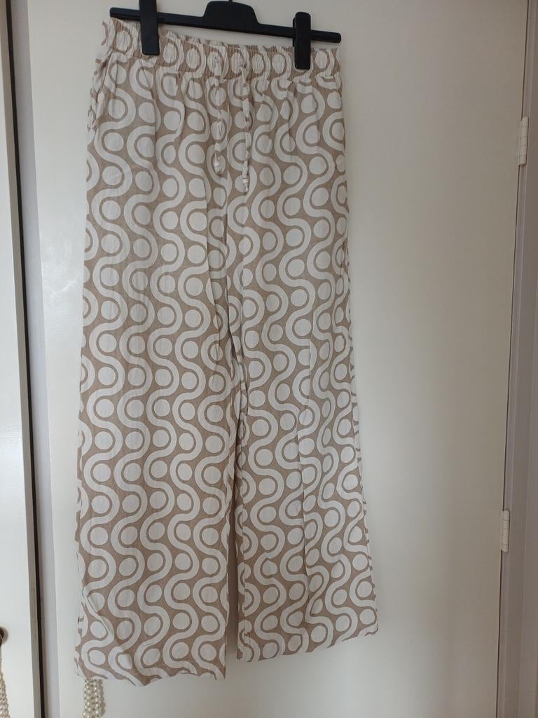Luchtige linnen broek M met patroon, Maat 38/40 (M), Beige, Ophalen of Verzenden, Lang
