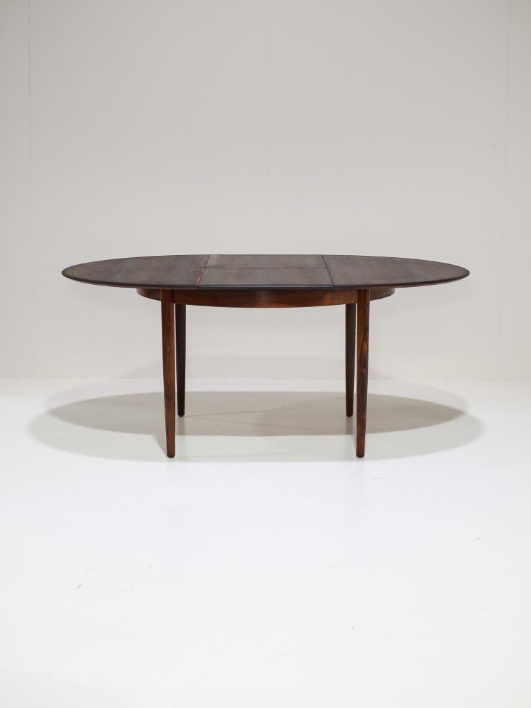 Ronde eettafel uitschuifbaar Skovby palissander vintage, Huis en Inrichting, Ophalen, 100 tot 150 cm, -, -