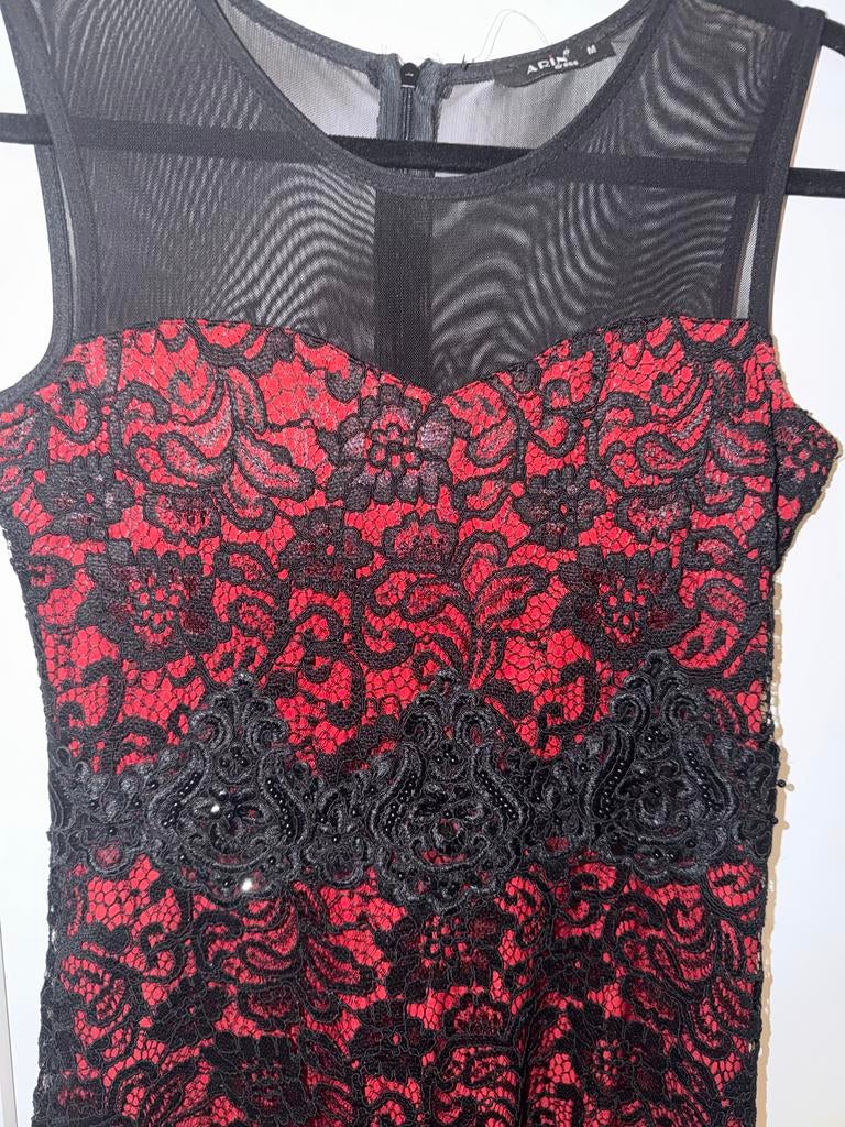 Nieuwe Gala/Avondjurk Zwart/Rood Kant Maat M (valt als XS), Galajurk, Zwart, Nieuw, Ophalen of Verzenden