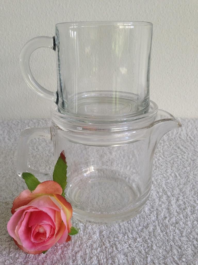 💖Vintage Pickwick D.E TEA FOR ONE Potje & Theeglas., Glas of Glazen, Ophalen of Verzenden, Overige stijlen, Glas