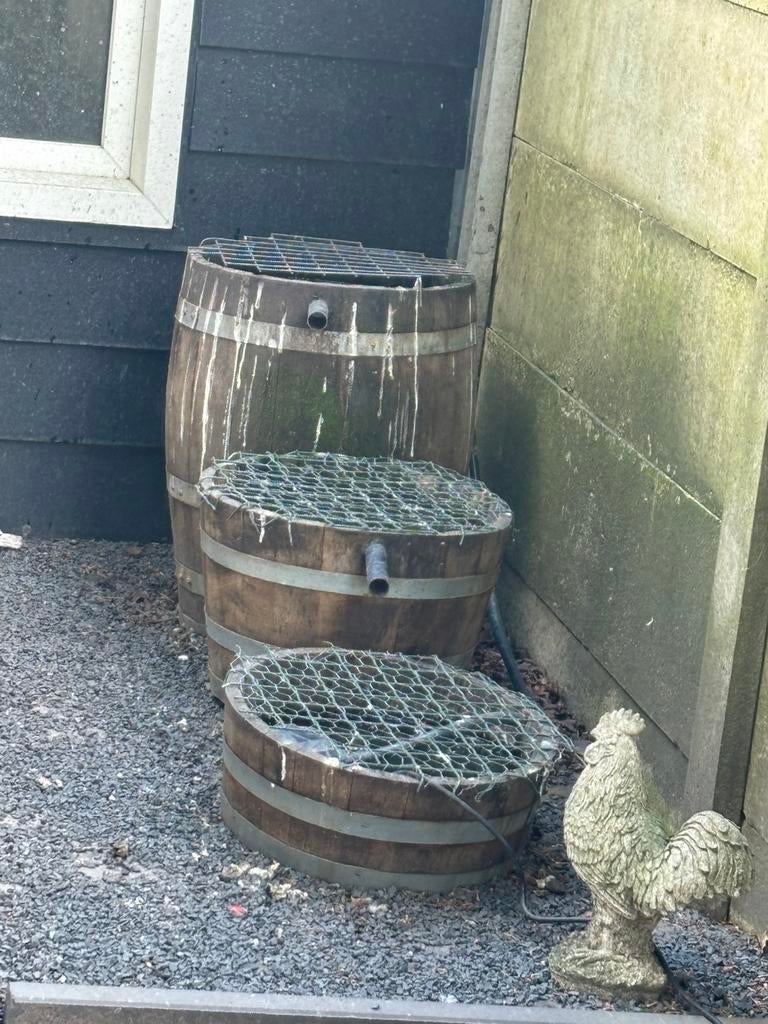 Wijnvaten fontein waterval waterornament, Tuin en Terras, Waterpartijen en Fonteinen, Ophalen, Zo goed als nieuw, Beton, Fontein