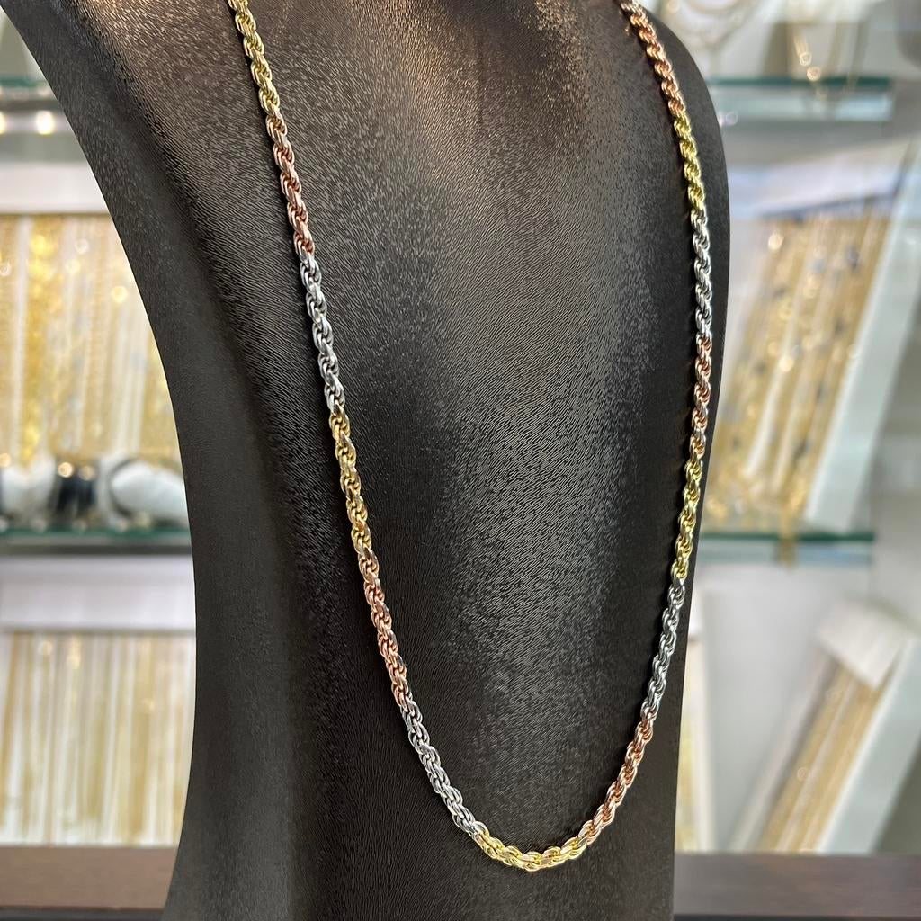 14 karaat gouden rope ketting massief tricolour schakel, Sieraden, Tassen en Uiterlijk, Kettingen, Ophalen of Verzenden, Nieuw