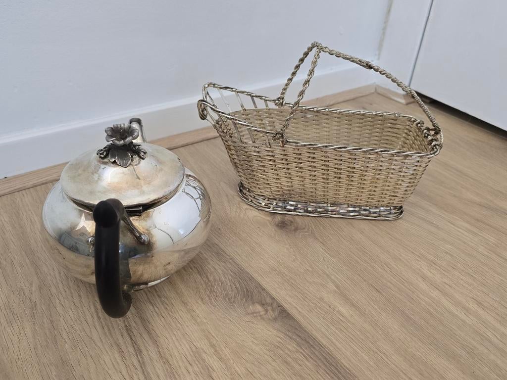 Christofle verzilverd theepot en wijnmand, Antiek en Kunst, Ophalen of Verzenden