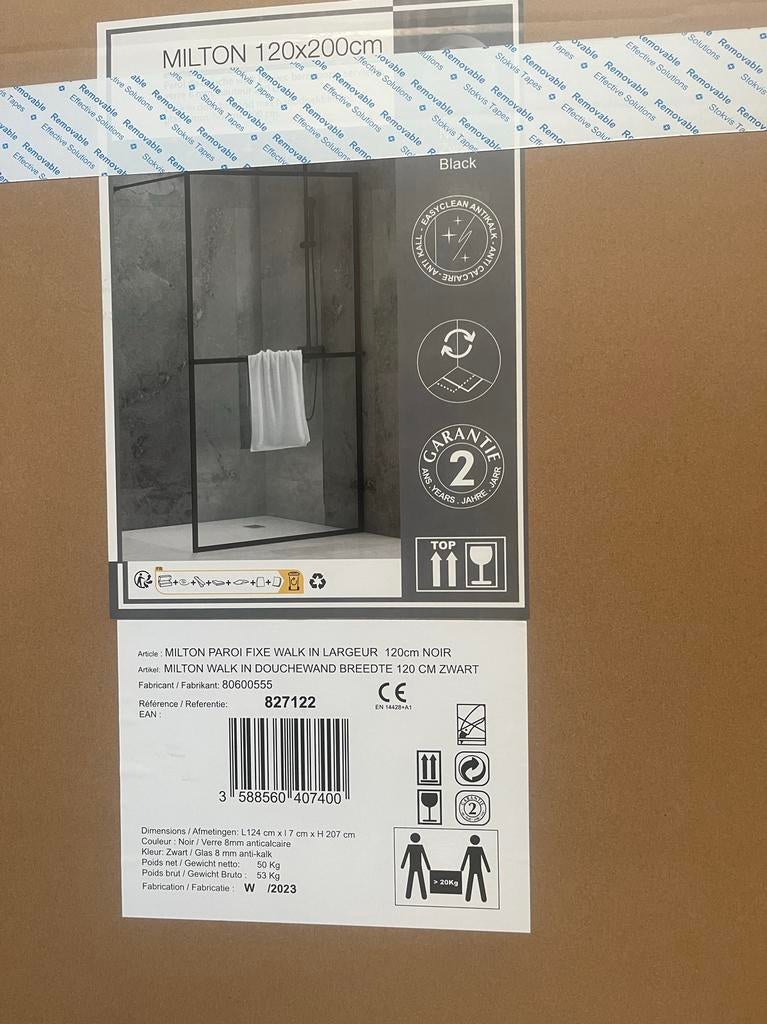 Allibert Inloopdouche Milton 120x200cm Mat Zwart Profiel, Huis en Inrichting, Ophalen, Nieuw