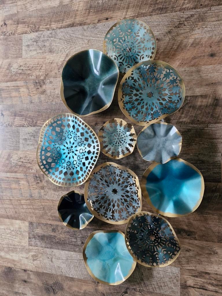 IJzeren Wanddecoratie Petrol Blauw Groen, Ophalen, Metaal, Wandsculptuur, Meerkleurig