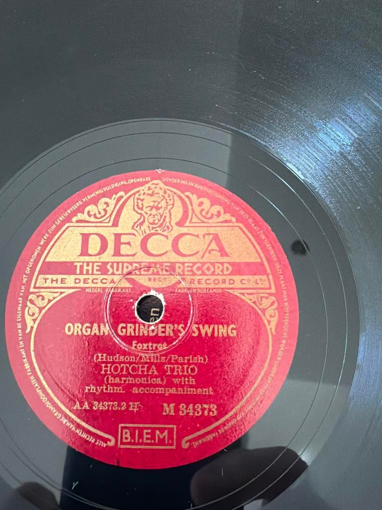 Decca 7 inch 78 toeren plaat - Hotcha Trio - Organ Grinder's, Ophalen, Gebruikt, 7 inch, Voor 1960