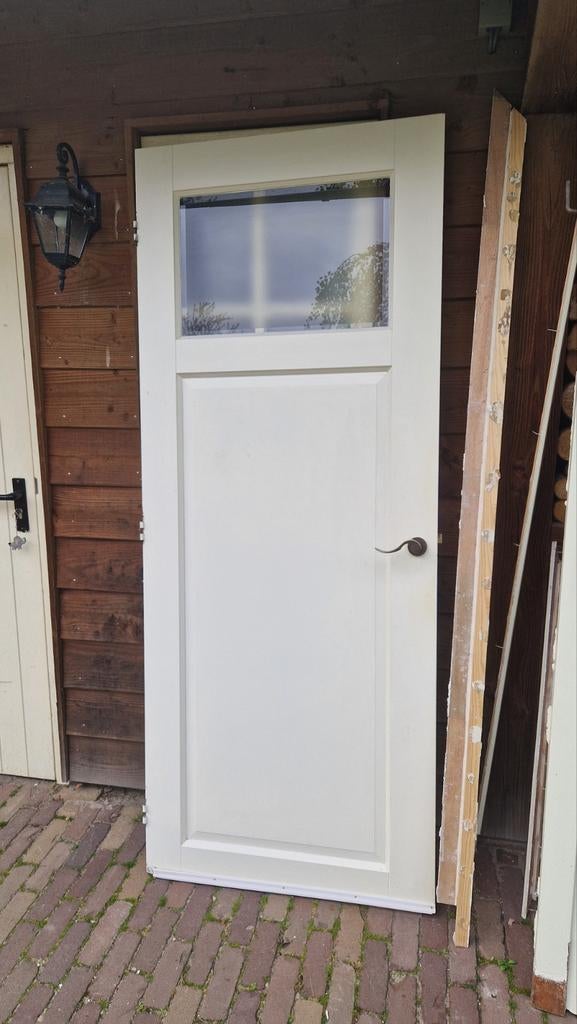 Drie massieve binnendeuren met mat facetglas, Ophalen, Gebruikt, 80 tot 100 cm, Binnendeur