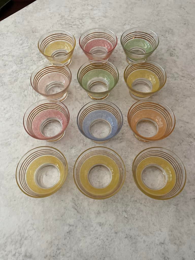 Set van 12 Franse vintage dessert glazen. Frozen glas, Antiek en Kunst, Ophalen of Verzenden