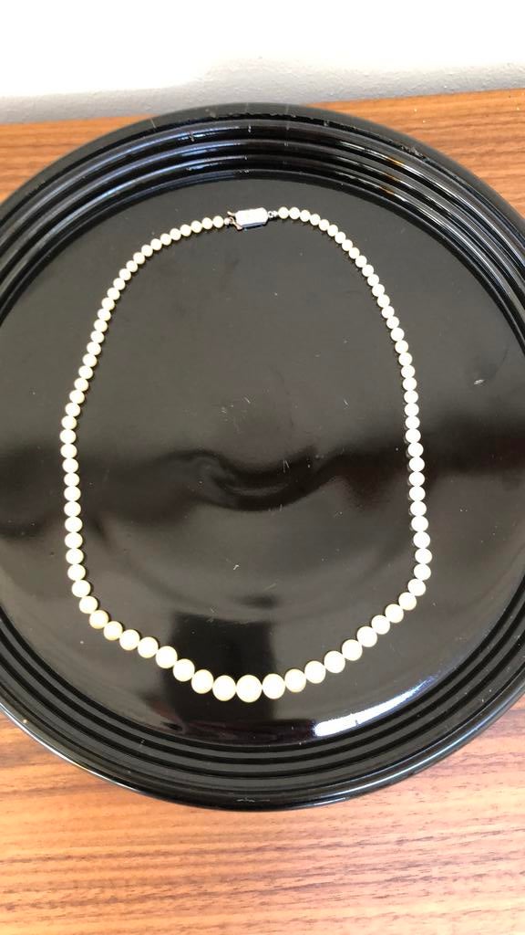 Parelketting met zilveren slotje, Sieraden, Tassen en Uiterlijk, Antieke sieraden, Ophalen of Verzenden, Zilver, Ketting